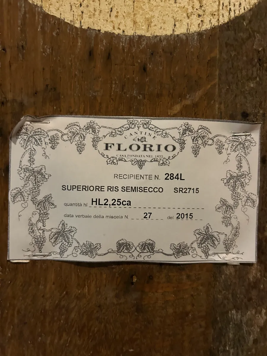 Close-up of Marsala barrel in Florio winery, Sicily